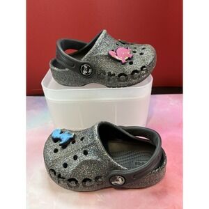Crocs Classic Glitter Clog Black Metallic Sparkle Sandals Kids Size 7C